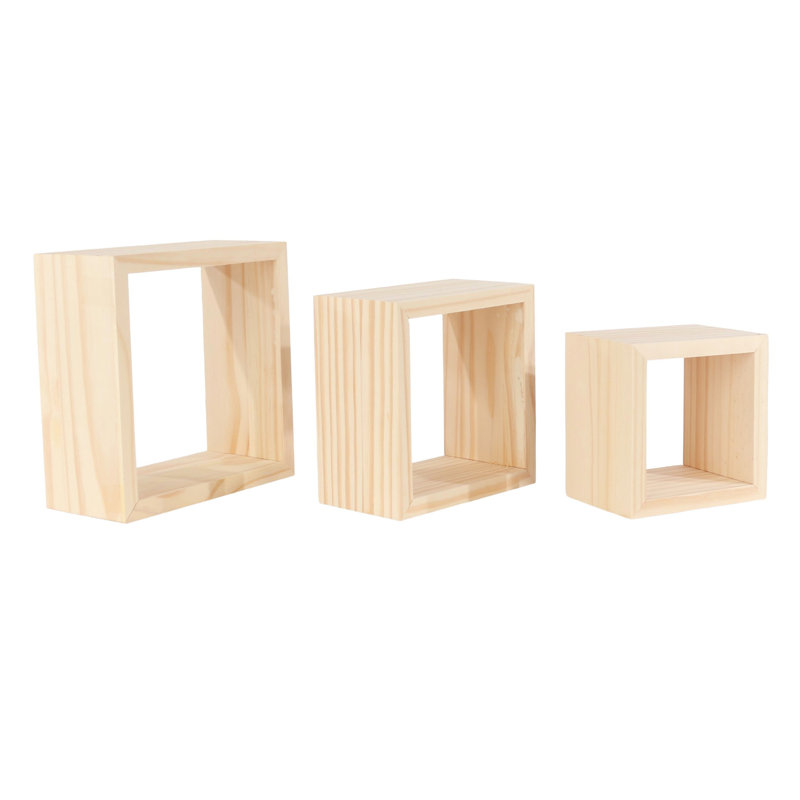 3 Pine Wall Cube Shelf Set, Natural