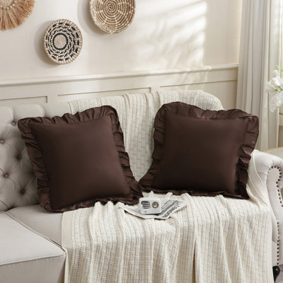 Chocolate Pillowcases 18x18 Dark Brown Throw Pillow Covers Pack of 2 Soft Microfiber Ruffle Decorative Pillowcase Cushion for Couch Sofa Bedroom
