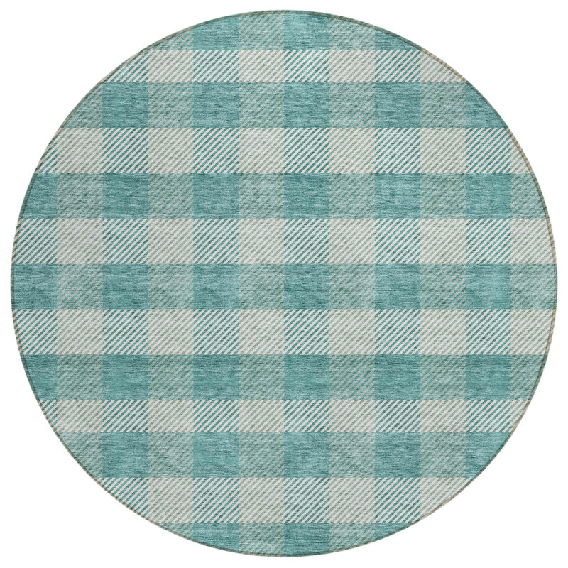 Tapis rond bleu sarcelle lavable 8 po