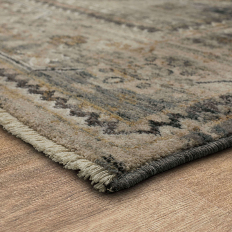 Gray and Beige Synthetic Washable 5' x 7' Oriental Rug