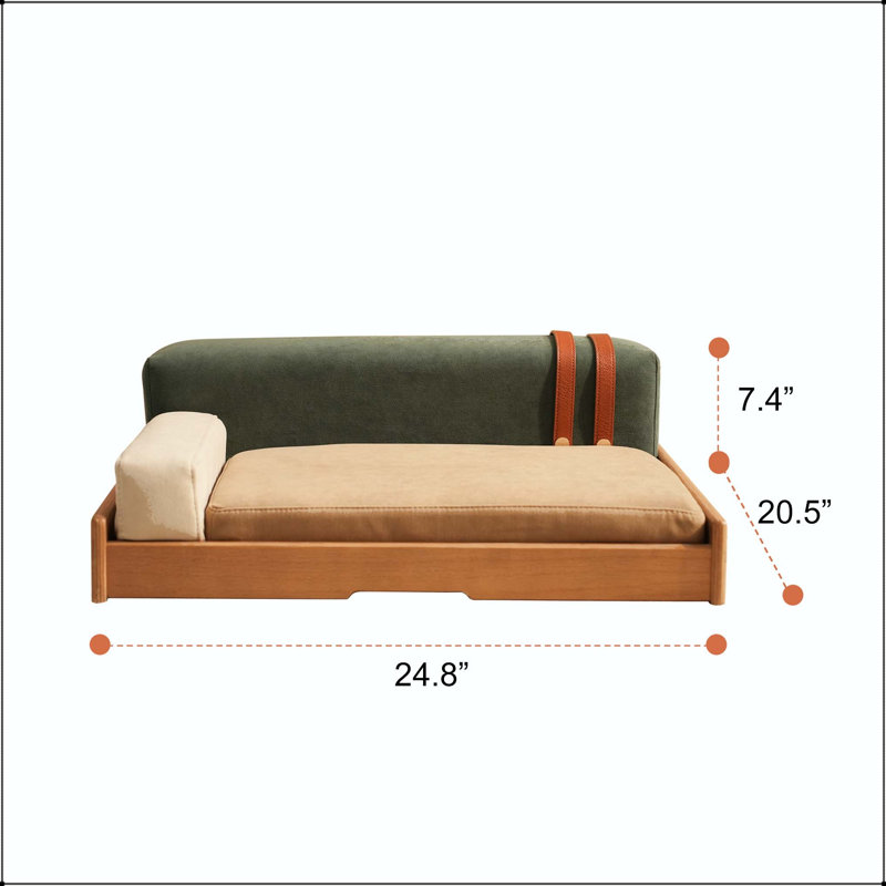 Lit pour animaux en bois moderne avec placage de chêne, tissu résistant aux égratignures et coussin amovible, 24.8, Wood