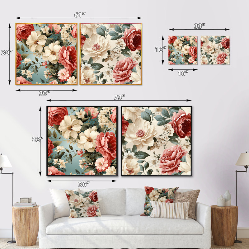 Ensemble de 2 pivoines roses et antiques, Cadre flottant noir, H 16 po x l 33 po