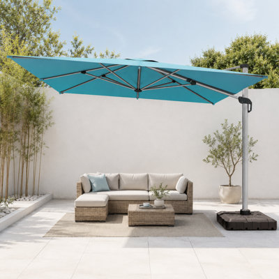 Parasol de patio en porte-à-faux de 11 pi avec pivotement et inclinaison à 360 °, parasol extérieur décalé en aluminium avec manivelle, base vendue séparément