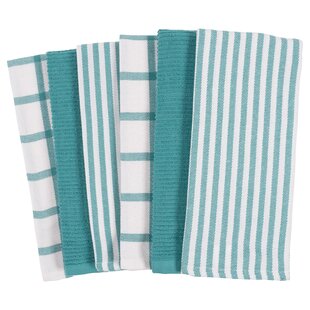 Trendy Stripes White/ Teal Kitchen Towels Set Of 6 Dish Clothes For Washing  Dishes Teal Wash Cloth 100 % Cotton Oversize 20x30 Inches Teal Dish Towels