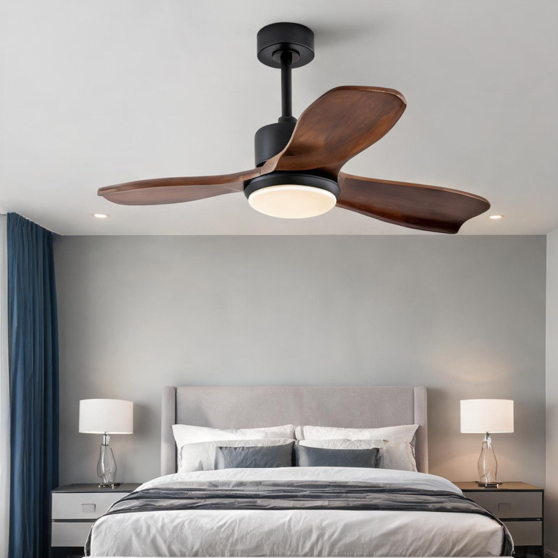 Ventilateur de plafond en bois massif pour la chambre à coucher et le salon, 36 po, avec télécommande, éclairage DEL