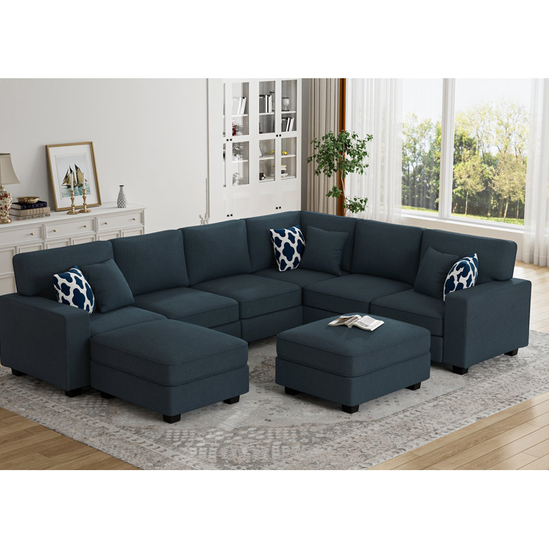 Flexible Combination Module Reversible Sectional Sofa, Charcoal Polyester Blend