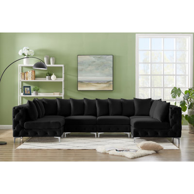 Tremblay 138" Wide Velvet Symmetrical Corner Sectional