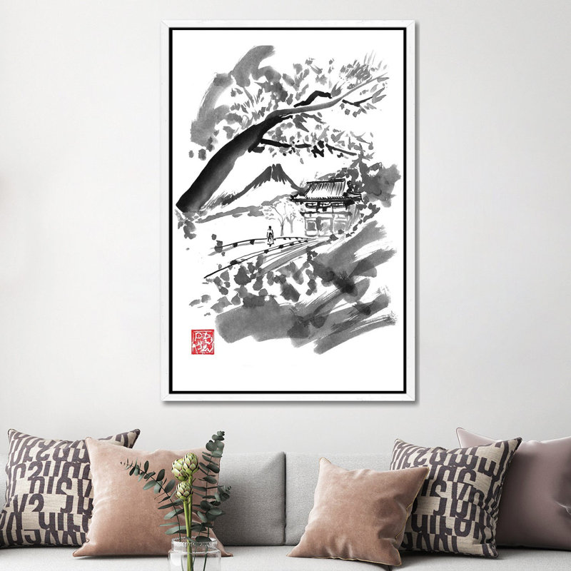 Temple by Péchane - Painting on Canvas, 152.5 cm H x 101.5 cm W, White Framed