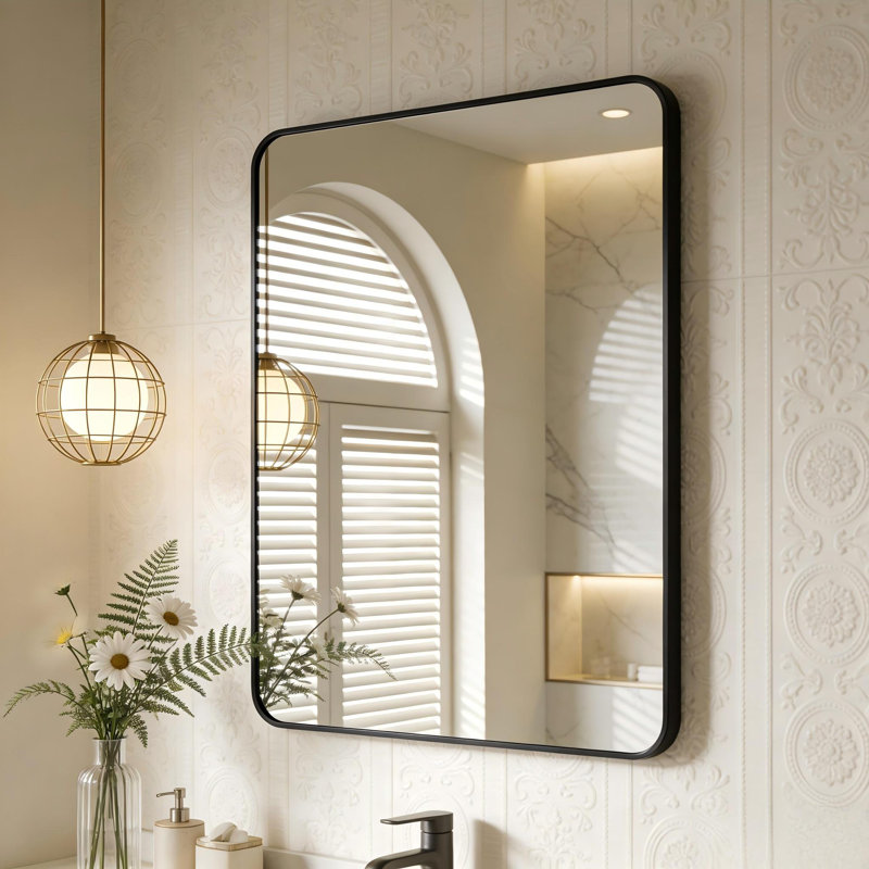 Miroir mural Mercedita, 32 po x 24 po, Noir
