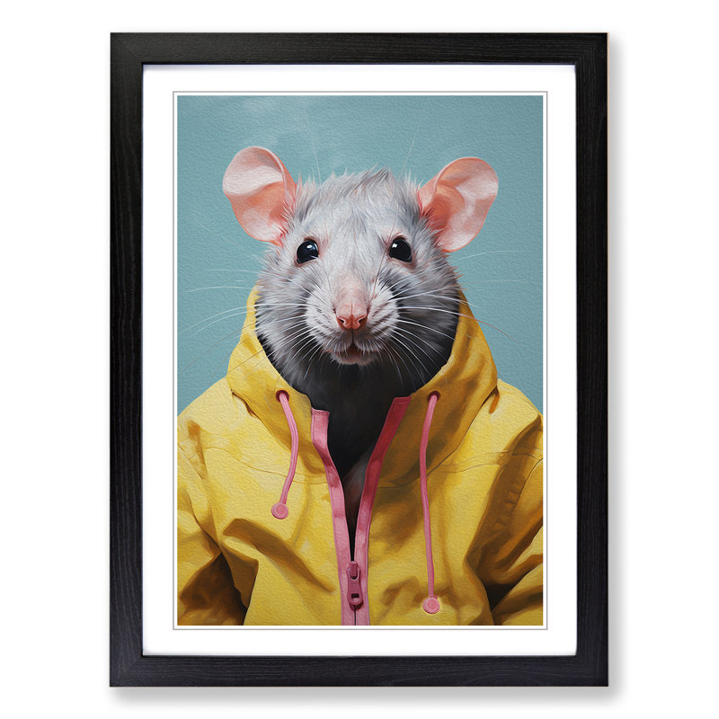 Rat Minimalism - Single Picture Frame Print on Wood, Black Framed, 34cm H x 25cm W x 2cm D