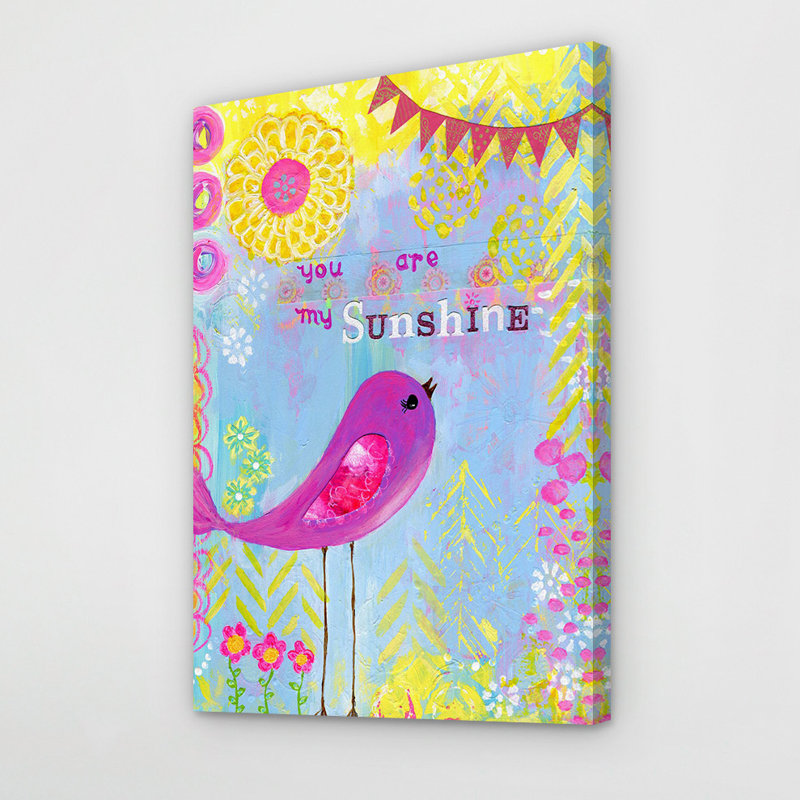 Sunshine Purple Bird Canvas Wall Art with Inspirational Quote