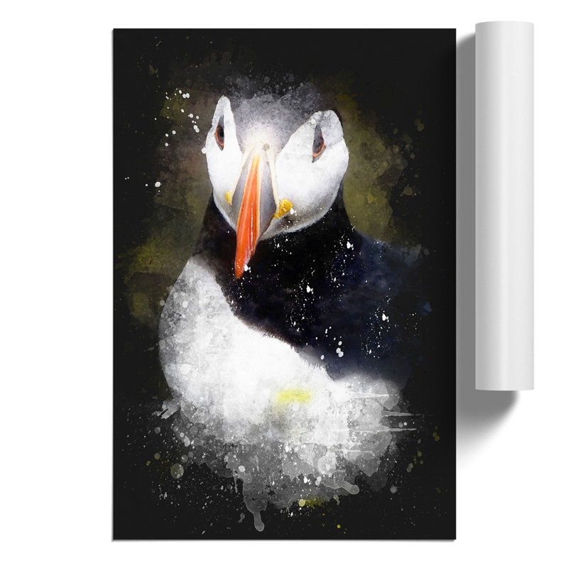 Atlantic Puffin Birds Paint Splash - Frameless Print, 42cm H x 30cm W x 0.1cm D