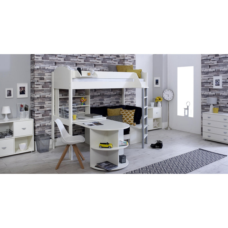 Melodie European Single (90 x 200cm) L-Shaped Bunk Bunk Bed with Bookcase, Black, White