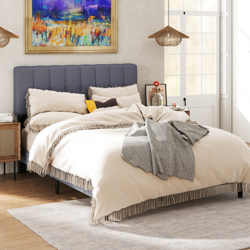 Upholstered Bed Frame with Adjustable Headboard, Full