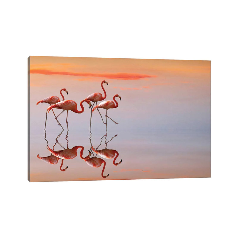 Flamingos Family 1 Piece Wrapped Canvas Painting, 20.32 cm H x 30.48 cm W x 1.91 cm D