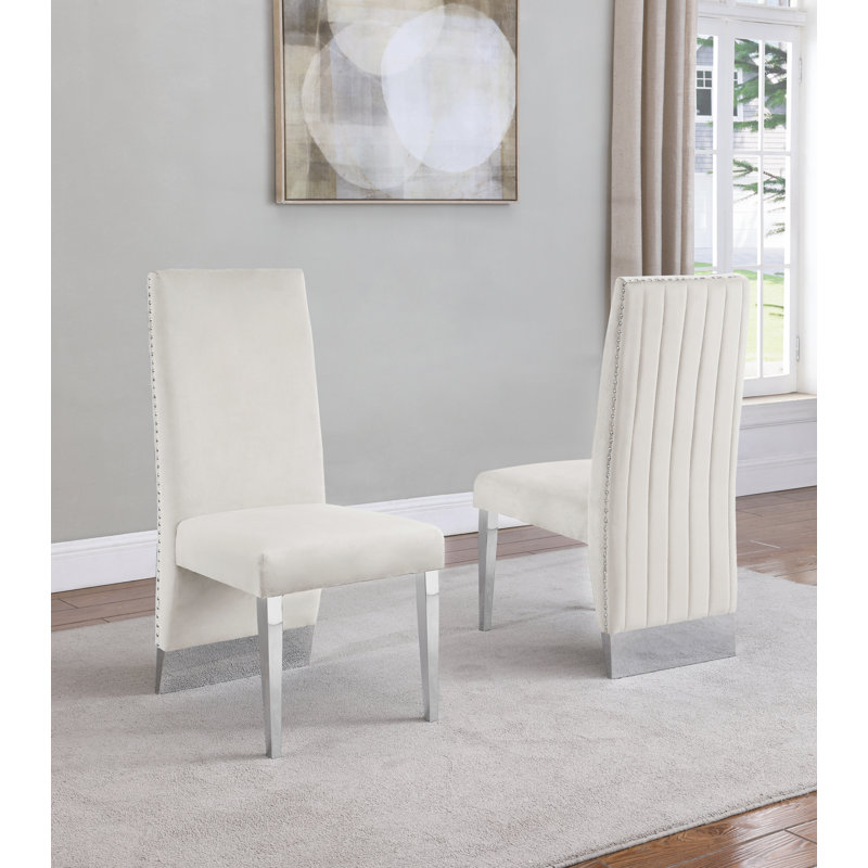 Wrenshall 20'' H Velvet Upholstered Side Chair, Cream