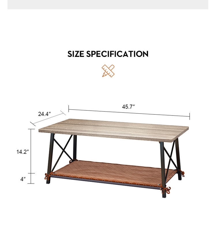Table basse Clabaugh, H 18,2 po x L 45,7 po x l 45,7 po, Brun