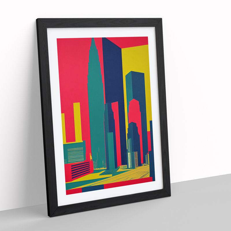 Neon Architecture Skyscraper - Framed Print, 46cm H x 34cm W x 2cm D, Black