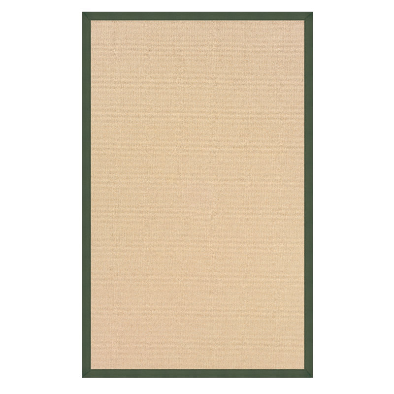 Nannette Handmade Light Beige Berber with Green Cotton Border Made in the USA Area Rug, Rectangle 1'10" x 2'10"