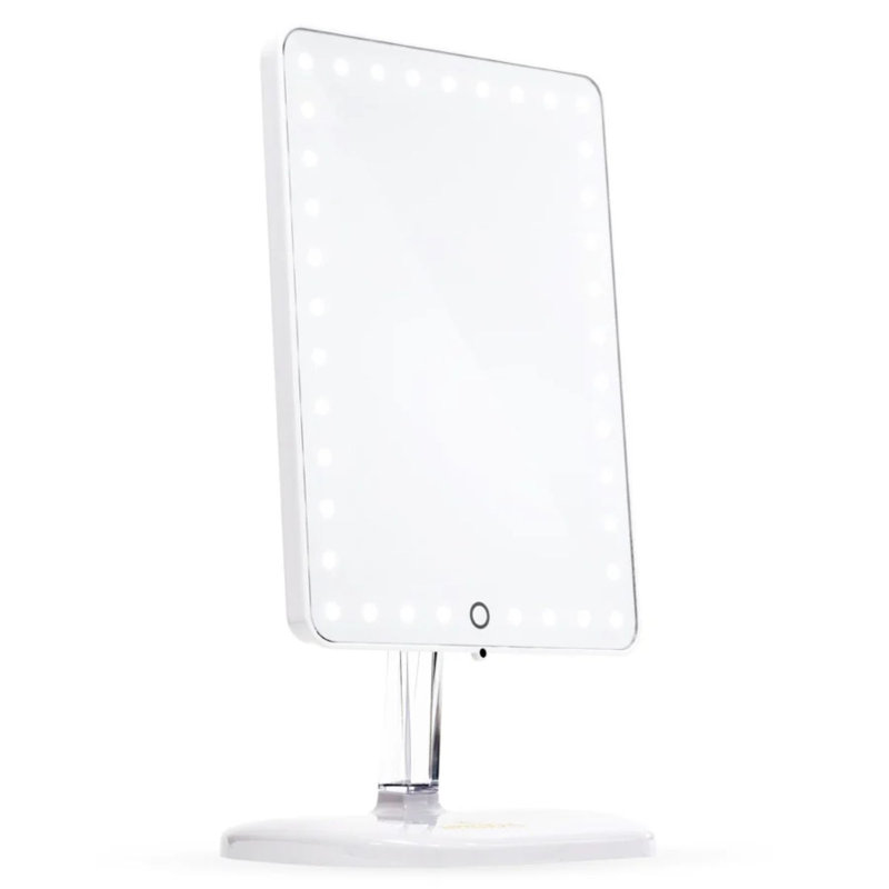 Touch Pro Makeup Mirror with LED Lights and Bluetooth Speaker 360 Adjustable Rotation Vanity Mirror, Glossy White