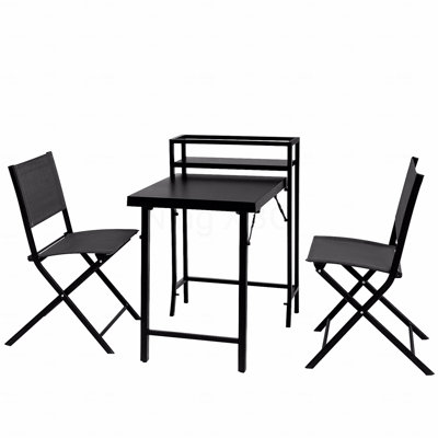 Ensemble de mobilier de patio 3 pièces, ensemble bistro noir, ensemble de table pliable et chaises d'extérieur