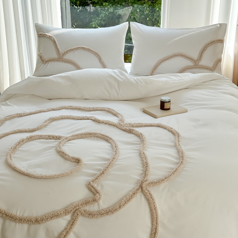Ensemble de housse de couette avec fermeture à glissière et attaches Boho, Housse de couette simple + 1 taie d'oreiller