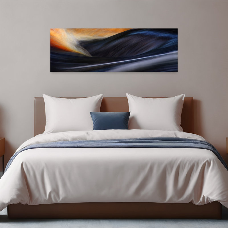 Art abstrait contemporain abstrait orange et bleu, H 48 po x l 16 po