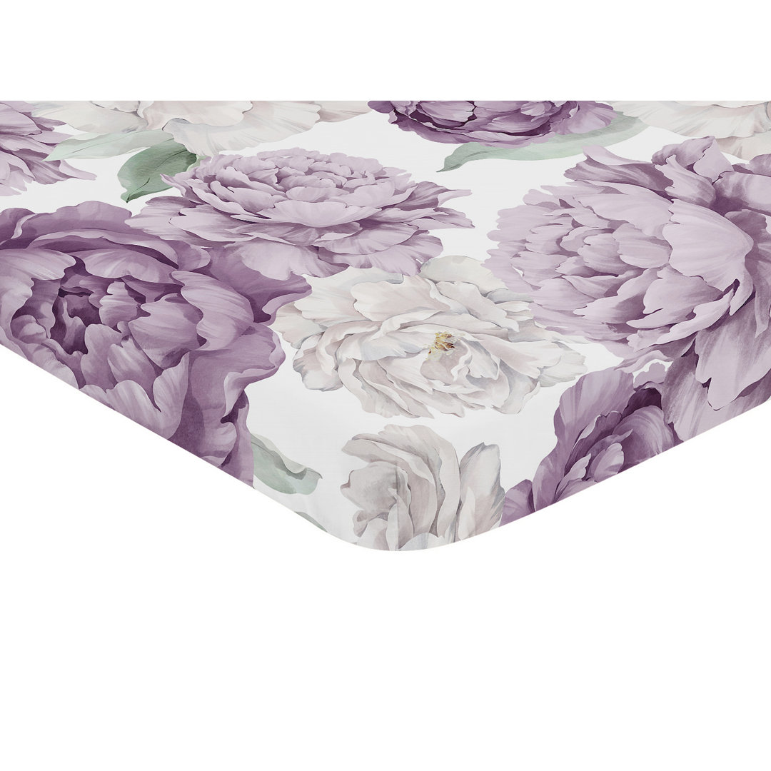 Lavender Purple and Ivory Peony Floral Garden Mini Fitted Crib Sheet Sweet Jojo Designs 