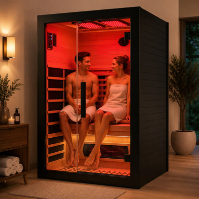 DUTHSS Far Infrared Sauna for Home, 2 Person Indoor Dry Sauna with 120V/2100W Heating, WiFi and LCD Control, 7 Carbon Panels, 3 Red Light Tubes, 2 Infrared Lamps, Bluetooth Audio, LED Strip Lights