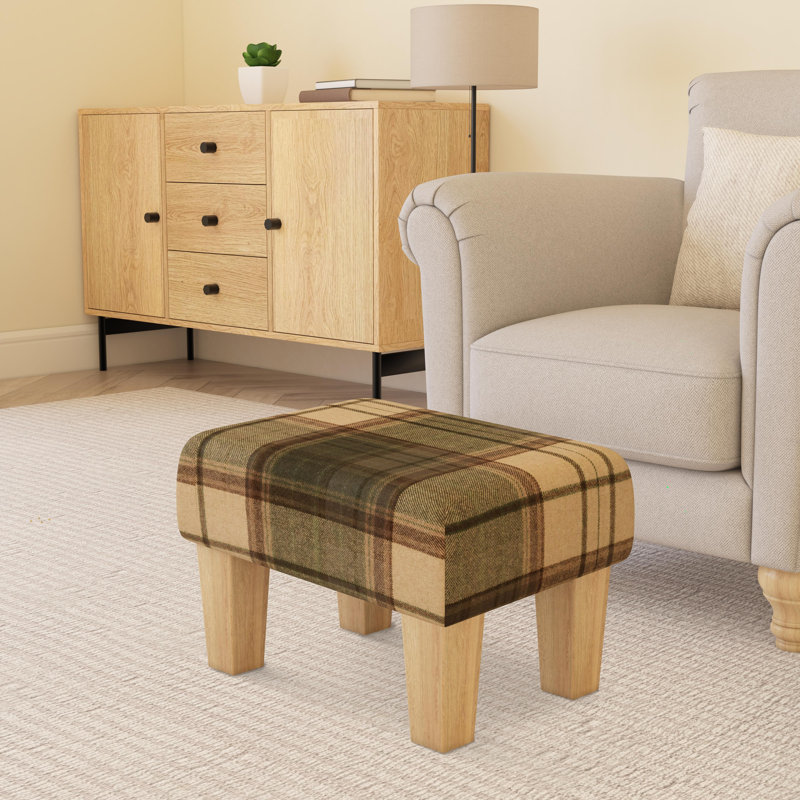 Tartan Material Large Footstools Tartan - Wood Contemporary Leg, Natural, Olive Green