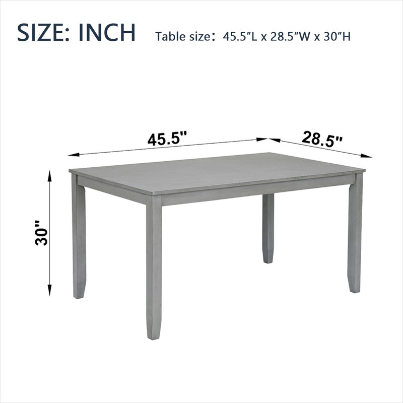 Solid Acacia Slate Gray Rectangle Dining Table for 4, Compact Kitchen or Home Office Desk, Modern Style