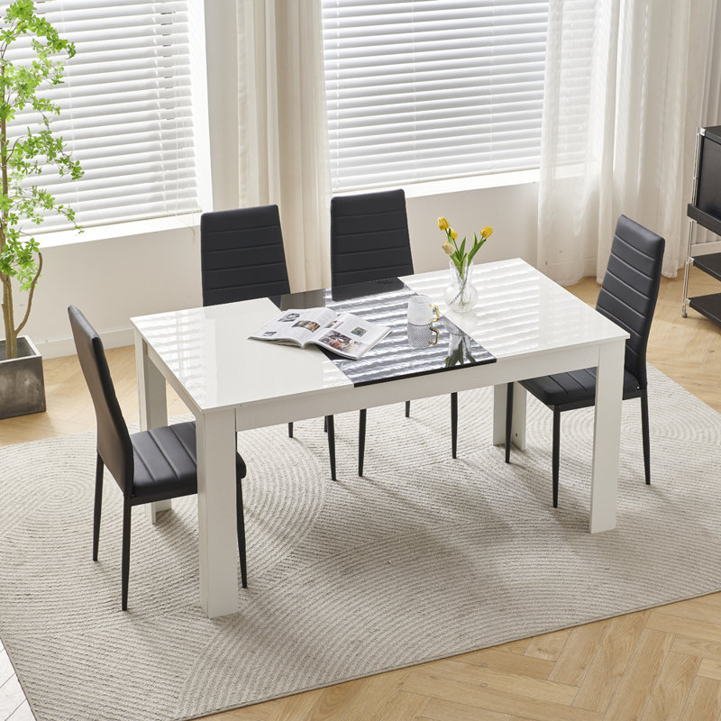 Dining Set, 150cm Table, 6 Seats Black&White