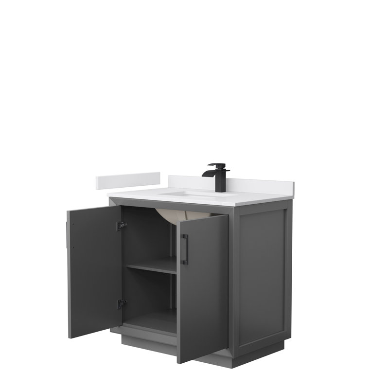 Ensemble de meuble-lavabo simple 36 po Strada_Carrara, Gris foncé, Noir mat, Marbre de culture de Carrare