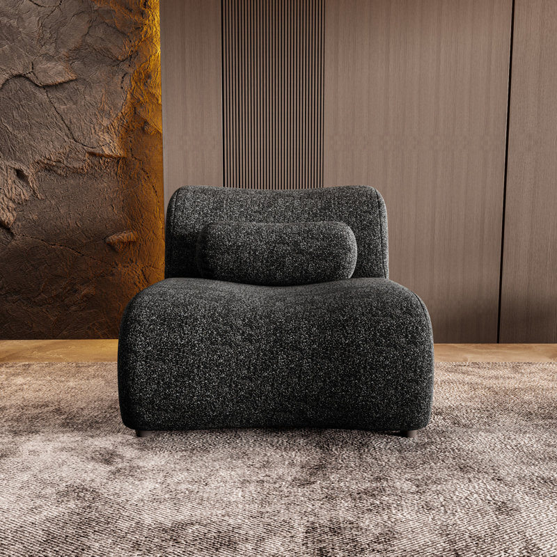 Modulaire noir avec siège incurvé et revêtement doux - Confort de salon Pieds cachés en chenille avec siège confortable incliné à 70 degrés