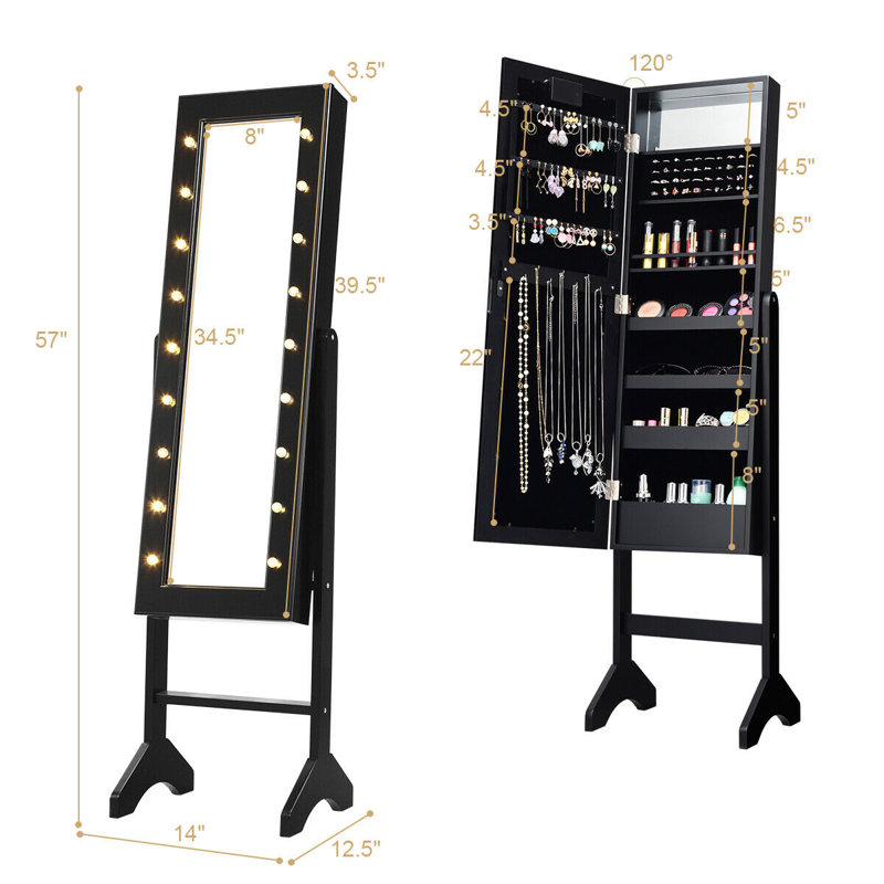 Armoire à bijoux avec miroir Bowen, Noir, noir, noir, noir