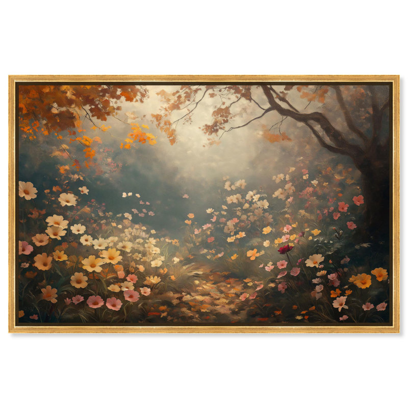 Flowers in the Morning Light Canvas Autum Landscapes by , 11" H x 16" W, Gold Floater Frame