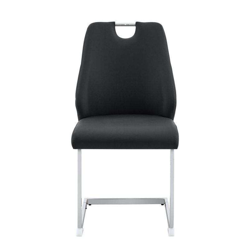 Ensemble de 4 chaises de salle à manger en similicuir noir avec texture en filet doré, anneau arrière argenté et poignée chromée, chaise de salle à manger rembourrée à dossier haut (ensemble de 4)