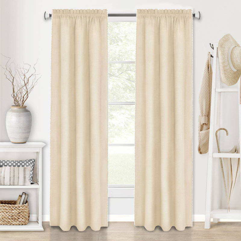 Panneau de rideau simple semi-diaphane avec passe-tringle, Brun clair / blanc, L 52 po x L 63 po