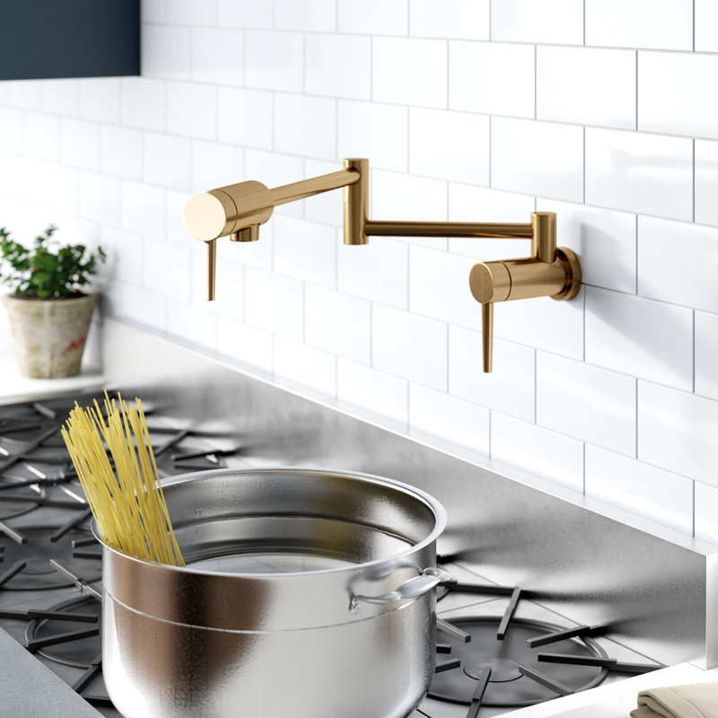 Contemporary Pot Filler Faucet, Wall Mount Pot Filler Kitchen Faucet, Champagne Bronze