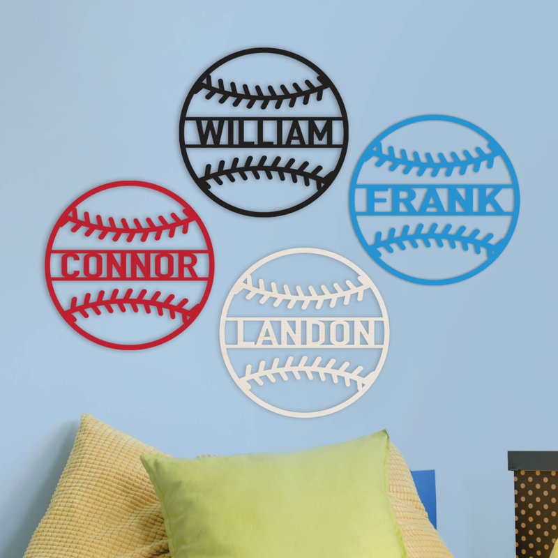 Plaque de baseball en bois avec nom personnalisé découpé au laser en bois blanc | Décoration murale amusante dans la chambre d'enfant ou l'aire de jeu | 10 po