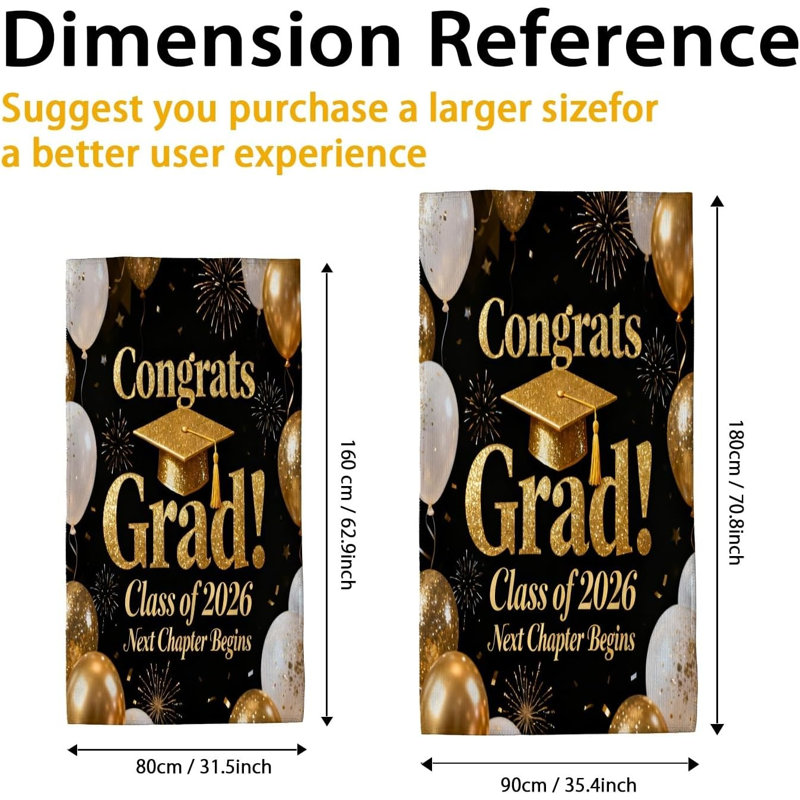 Gold Black Congrats Grad Beach Towel for Men Women Adults 80x60 Inch, Graduation Balloons Fireworks Thin Quick Dry Large Towel for Travel, Class of 2026 Pool Swimming Bath Camping Decor