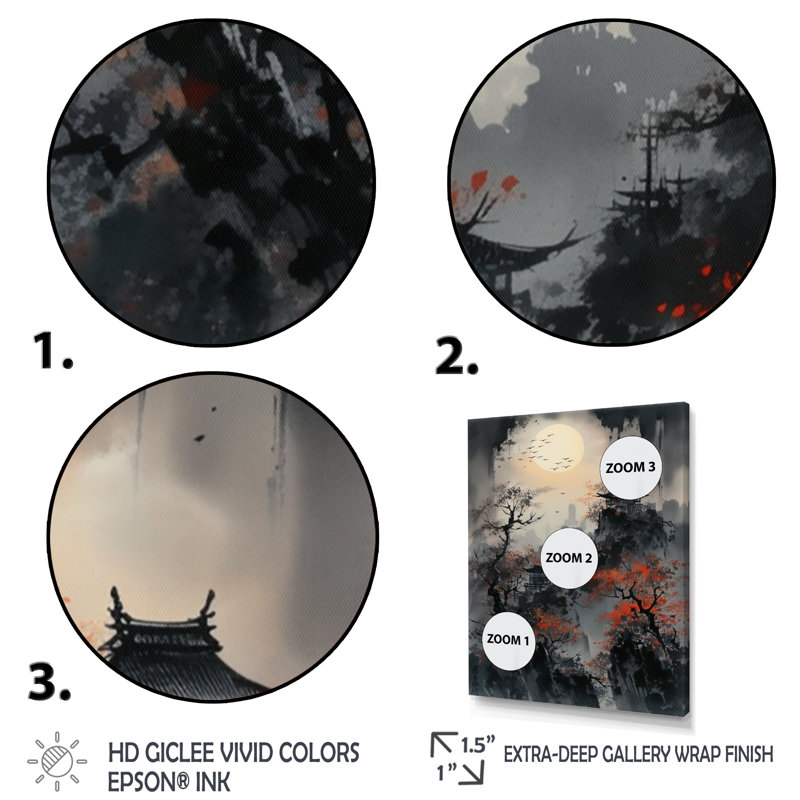 Fabens Red Moonset Raven Cry Japon II, H 20 po x l 12 po x P 1 po, Cadre photo noir