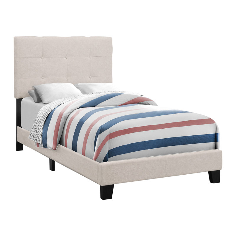 Lit Aena, revêtement en velours, tête de lit capitonnée, bois massif, Simple, Beige
