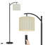 Lampe sur pied à arc avec abat-jour ajustable Lampe sur pied en tissu rayé vert crème classique à 3 températures de couleur avec gradateur pour interrupteur au pied
