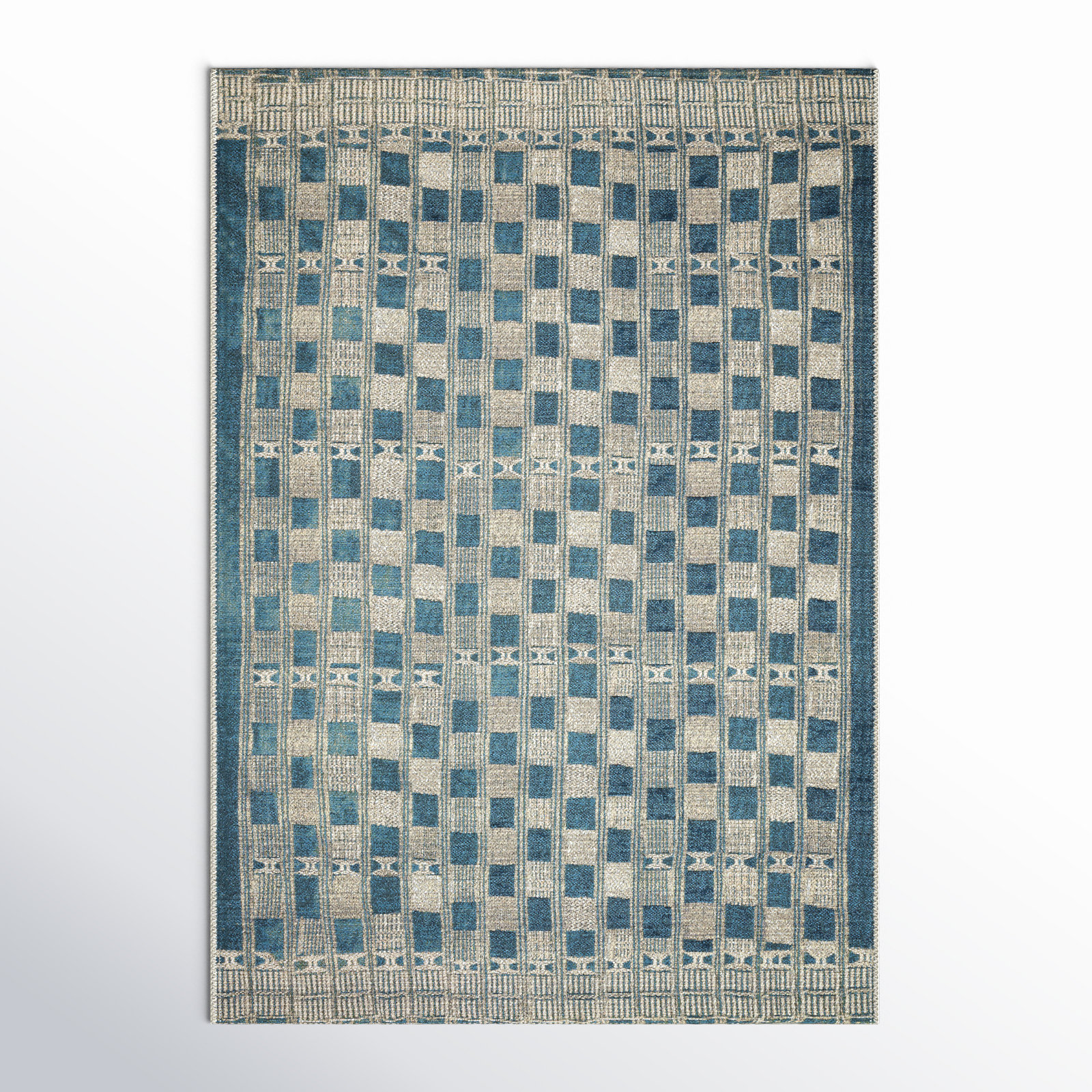 Homer Geometric Blue/Ivory Indoor / Outdoor Area Rug, Rectangle 5'3" x 7'8"