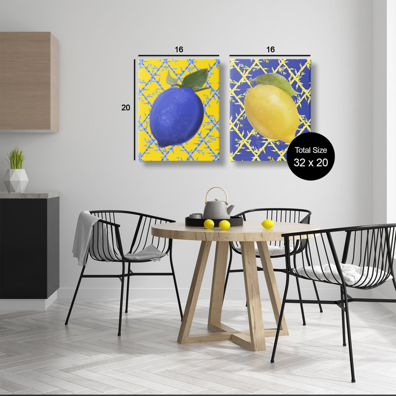 Ensemble de toiles 2 pièces "Bold Blue & Yellow Lemons", design par Matthew Piotrowicz, 20" H x 16" W