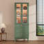Garde-manger 71 po H vert sauge avec lumières DEL, portes en verre, quincaillerie de couleur laiton et poignées en cuir véritable-2134818607