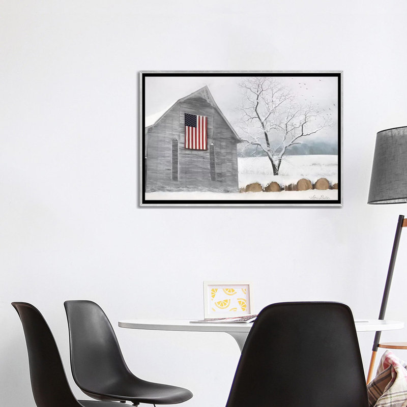 « Old Glory » par Lori Deiter-impression d’art graphique, Pas de tapis, H 26 po x l 40 po x 1,5 po, Toile avec cadre argenté
