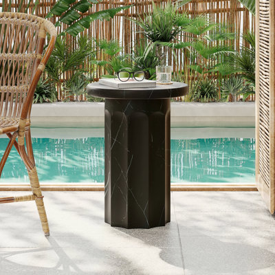 Table d'appoint d'extérieur en marbre effet béton léger, table de bout Mgo de salon
