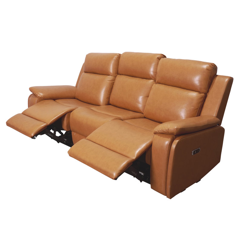 Canapé inclinable électrique 87 po en similicuir avec ports USB et porte-gobelet latéral dissimulé, position zéro gravité, brun, revêtement rembourré
